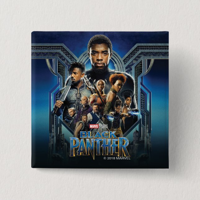Black Panther | Characters Over Wakanda Button (Front)
