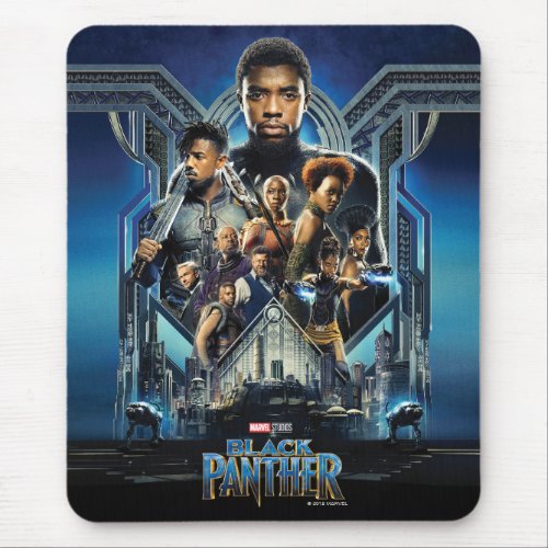Black Panther  Characters Over Wakanda Mouse Pad