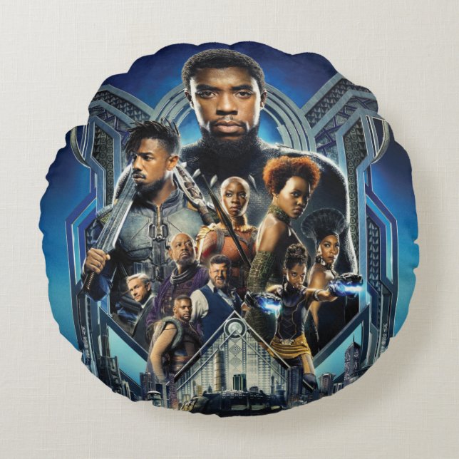 Black Panther | Characters Over Wakanda Round Pillow (Front)