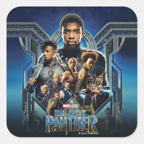 Black Panther  Characters Over Wakanda Square Sticker