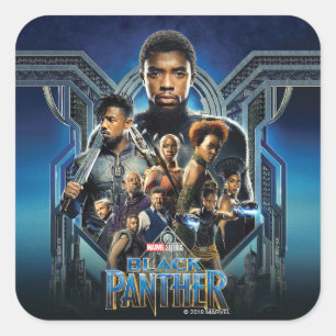 Black Panther Characters Over Wakanda Square Sticker