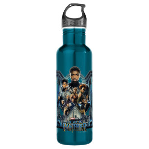 Black Panther Characters Over Wakanda Water Bottle
