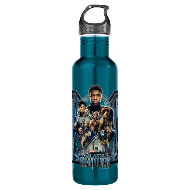 Black Panther | Characters Over Wakanda Water Bottle (Front)