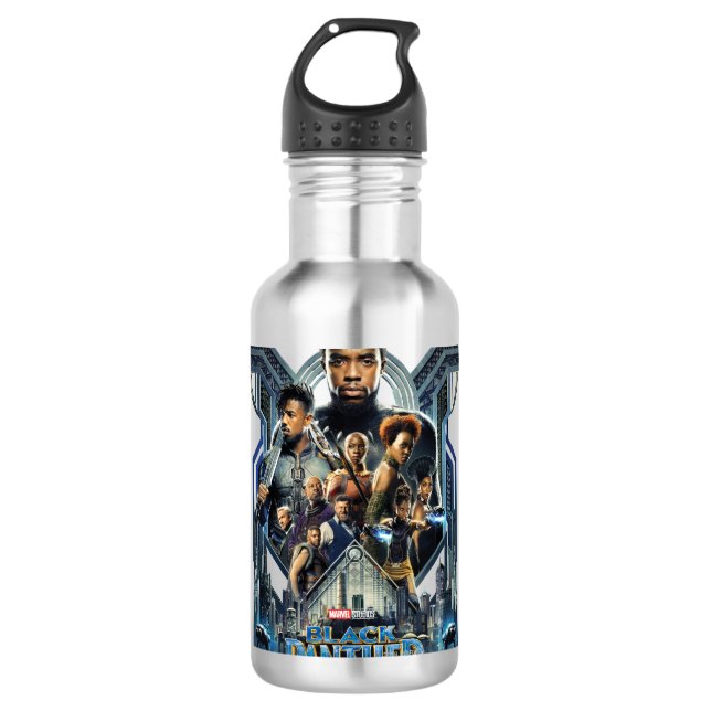 Black Panther | Characters Over Wakanda Water Bottle (Front)