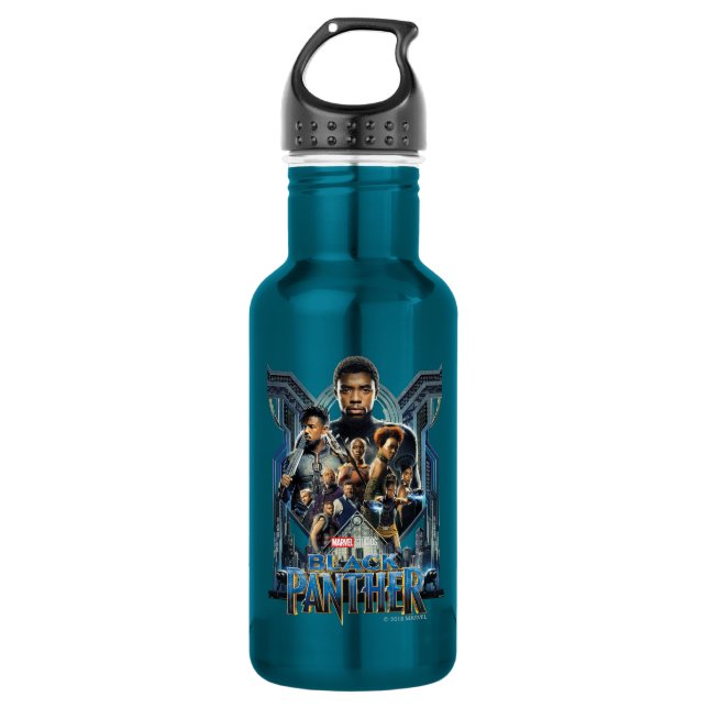 Black Panther | Characters Over Wakanda Water Bottle (Front)