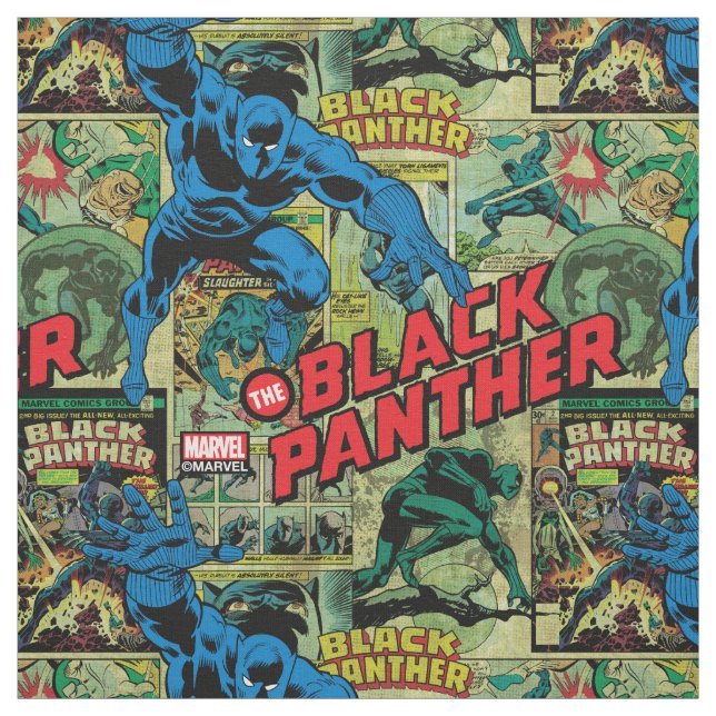 Black Panther Comic Book Pattern Fabric (Swatch)