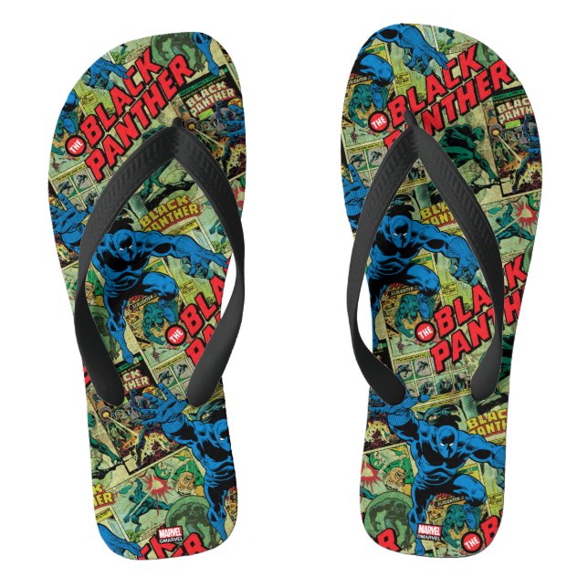 Black Panther Comic Book Pattern Flip Flops (Footbed)