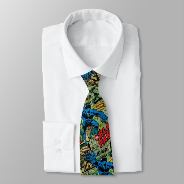Black Panther Comic Book Pattern Neck Tie (Tied)