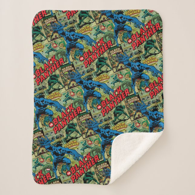Black Panther Comic Book Pattern Sherpa Blanket (Front)