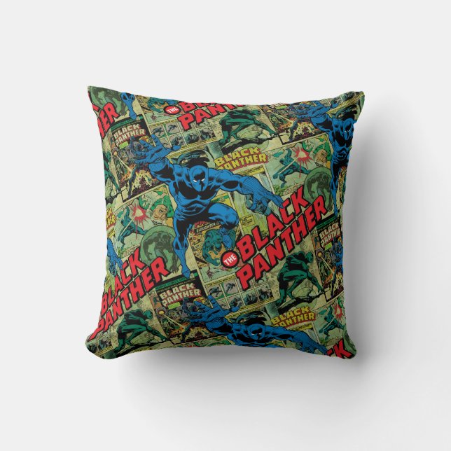 Black Panther Comic Book Pattern Throw Pillow (Front)