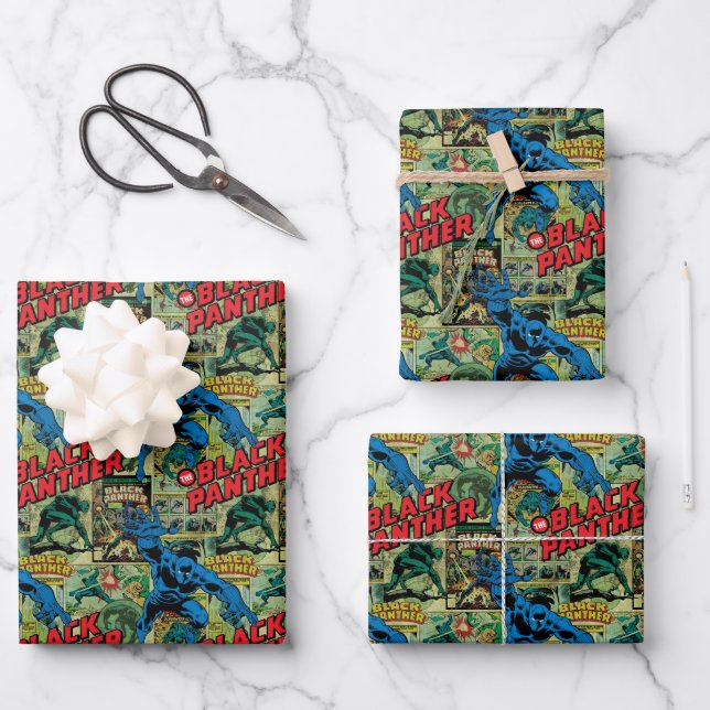Black Panther Comic Book Pattern Wrapping Paper Sheets (Front)