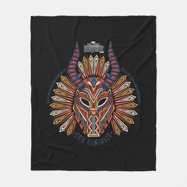 Black Panther | Erik Killmonger Tribal Mask Icon Fleece Blanket (Front)