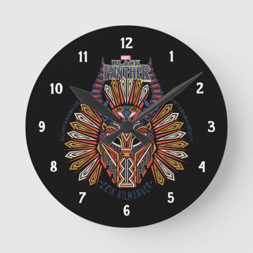Black Panther  Erik Killmonger Tribal Mask Icon Round Clock