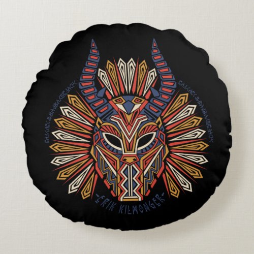 Black Panther  Erik Killmonger Tribal Mask Icon Round Pillow