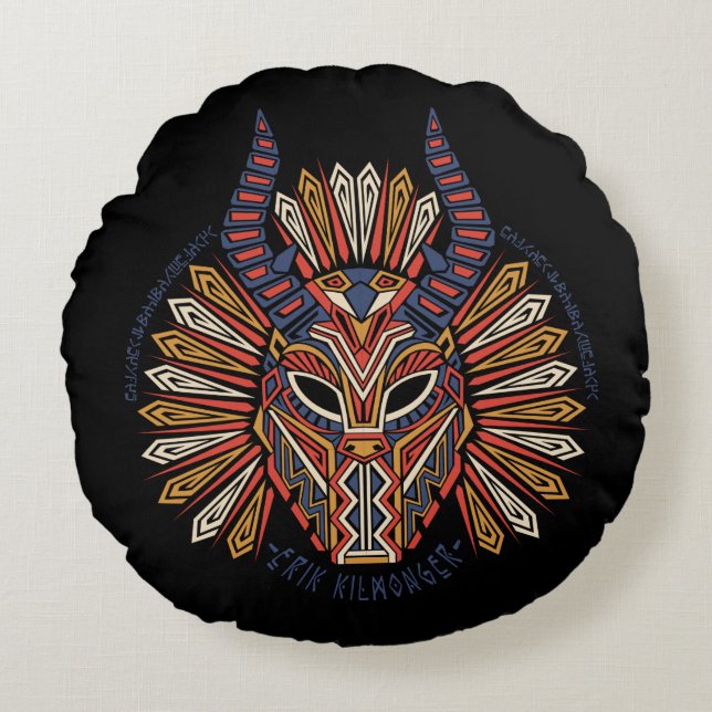 Black Panther | Erik Killmonger Tribal Mask Icon Round Pillow (Front)