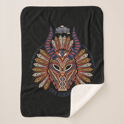 Black Panther  Erik Killmonger Tribal Mask Icon Sherpa Blanket