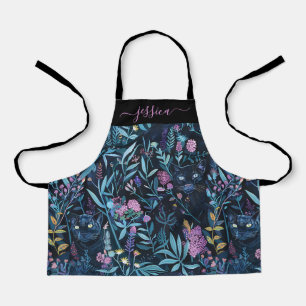 Black panther foliage script girl's name apron