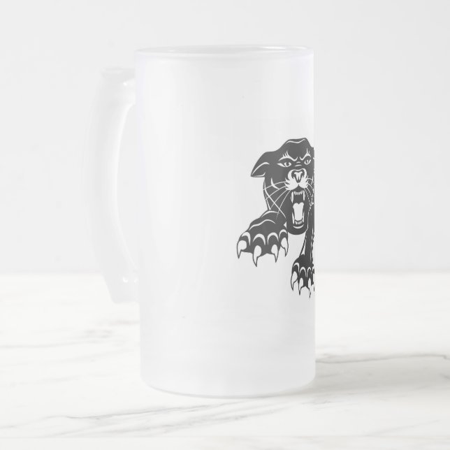 Black panther frosted glass beer mug (Front Left)