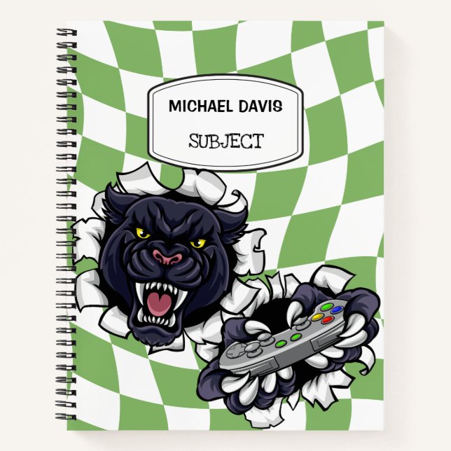 Black Panther Gamer Holding A Videogame Controller Notebook (Front)