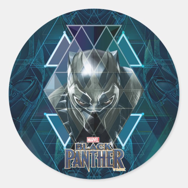 Black Panther | Geometric Character Pattern Classic Round Sticker (Front)