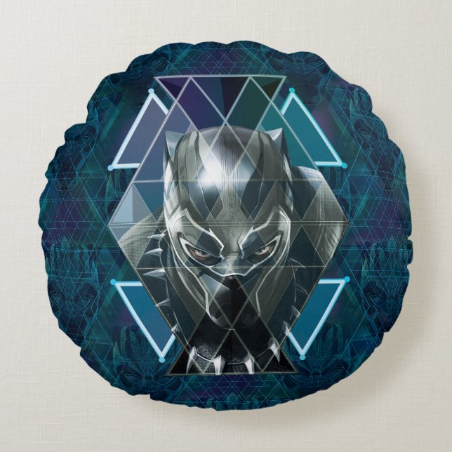 Black Panther | Geometric Character Pattern Round Pillow (Front)