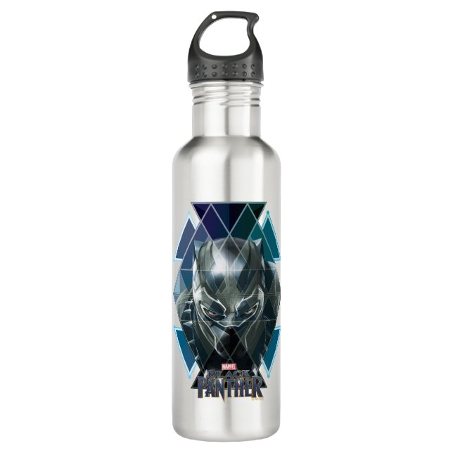 Black Panther | Geometric Character Pattern Water Bottle (Front)