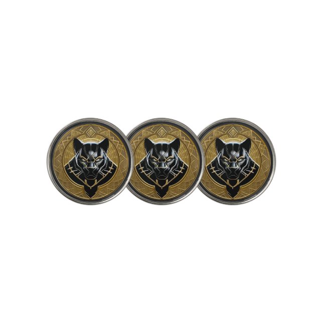 ⛳ Black Panther Gold Design Gift For Golfer 🎁 Golf Ball Marker (3 Up)
