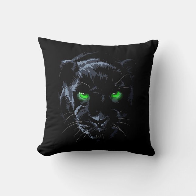 Black Panther green eye black Throw Pillow (Front)