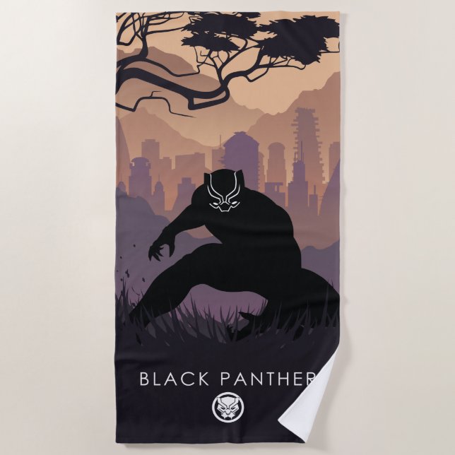 Black Panther Heroic Silhouette Beach Towel (Front)