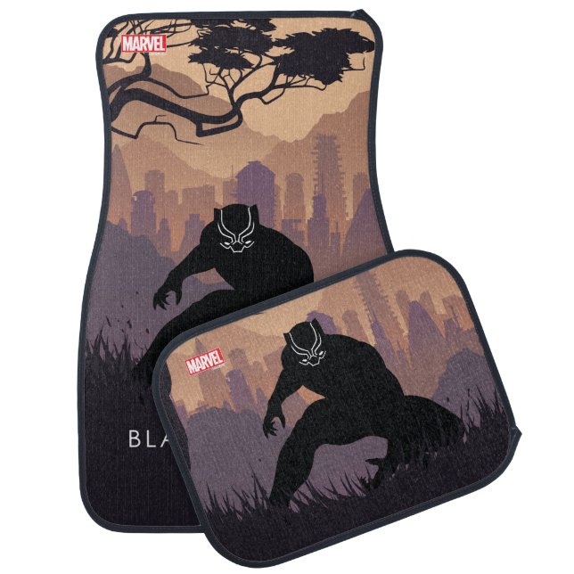 Black Panther Heroic Silhouette Car Floor Mat (Set)