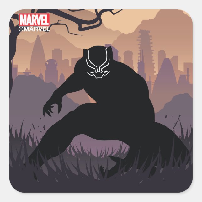Black Panther Heroic Silhouette Square Sticker (Front)