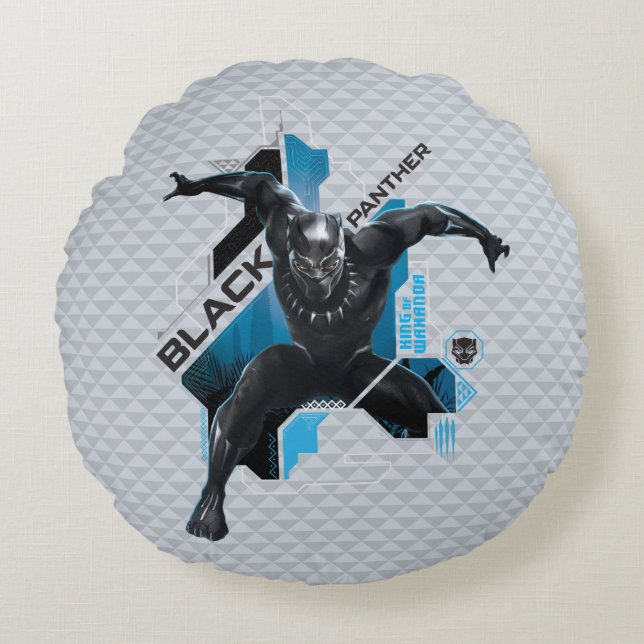 Black Panther | High-Tech Character Graphic Round Pillow (Front)