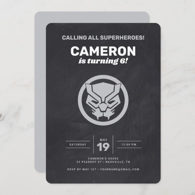 Black Panther Icon Chalkboard Birthday Invitation (Front/Back)