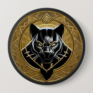 Black Panther Icon With Golden Geometric Backdrop Button