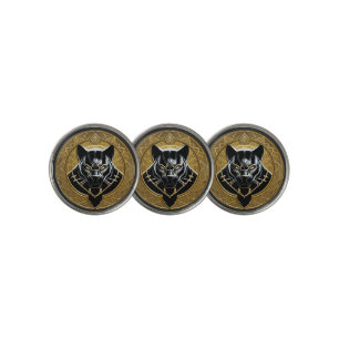 Black Panther Icon With Golden Geometric Backdrop Golf Ball Marker