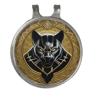 Black Panther Icon With Golden Geometric Backdrop Golf Hat Clip