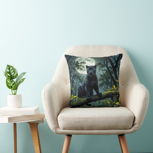 Black Panther In Moonlight Throw Pillow (Chair)