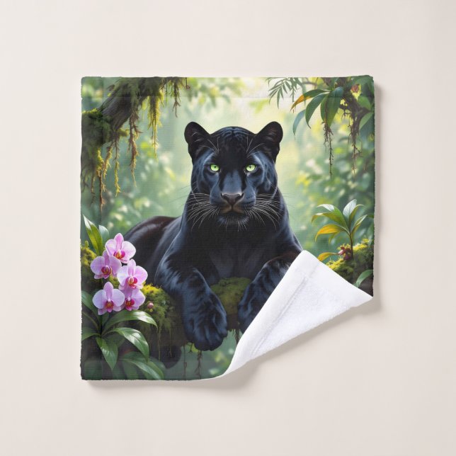 Black Panther in the Jungle Bath Towel Set (Wash Cloth)
