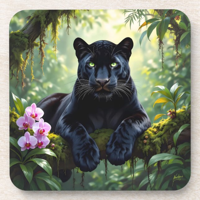 Black Panther in the Jungle Beverage Coaster (Front)