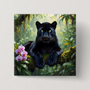 Black Panther in the Jungle Button