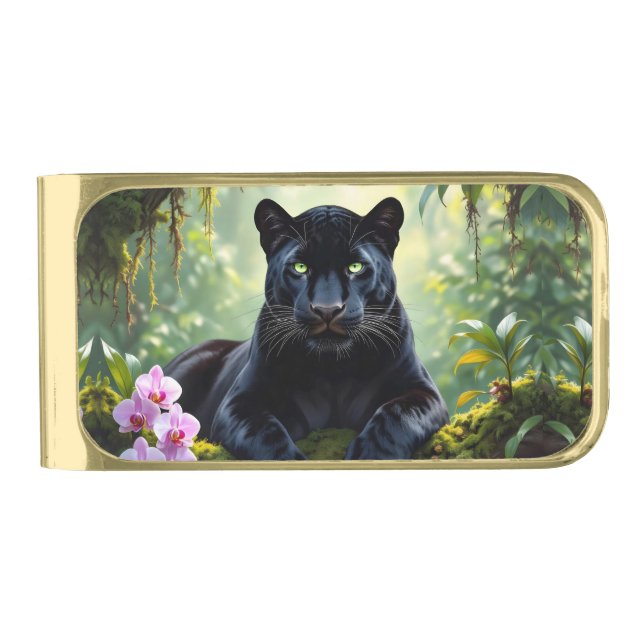 Black Panther in the Jungle Gold Finish Money Clip (Front)
