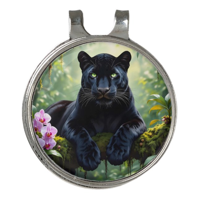 Black Panther in the Jungle Golf Hat Clip (Front)