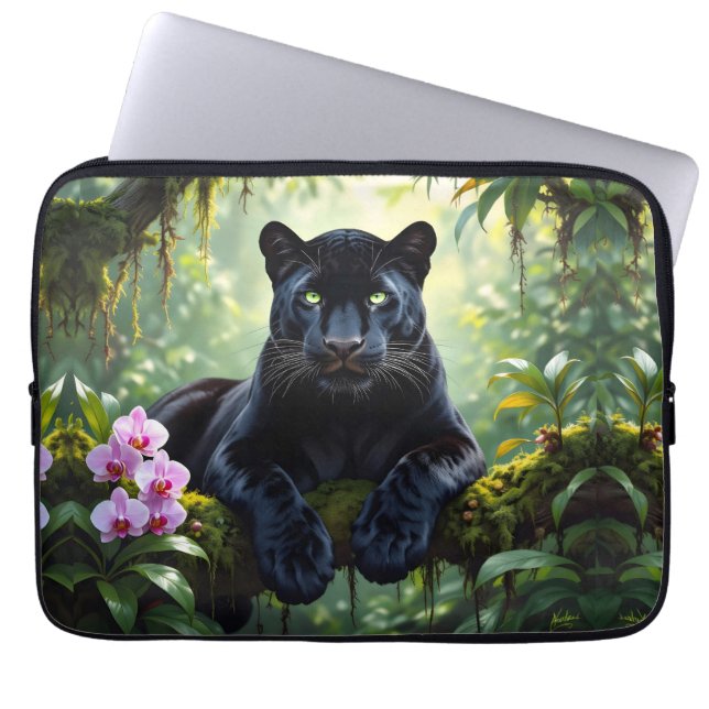 Black Panther in the Jungle Laptop Sleeve (Front)