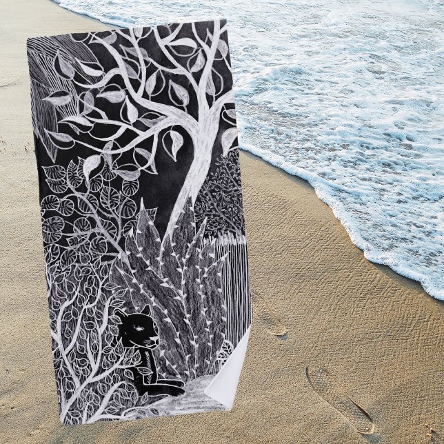 Black panther in the jungle - pencil drawing   beach towel (Creator Uploaded)