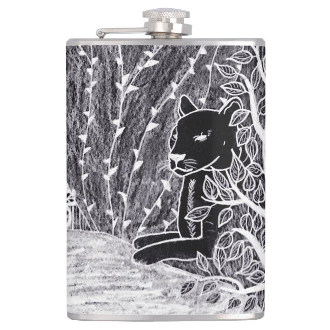 Black panther in the jungle - pencil drawing     flask (Front)