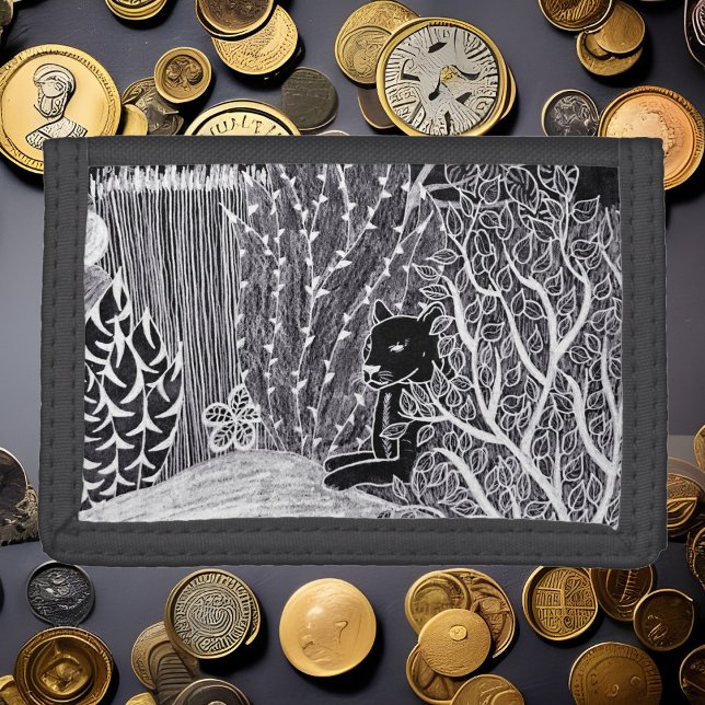 Black panther in the jungle - pencil drawing  trifold wallet (Creator Uploaded)