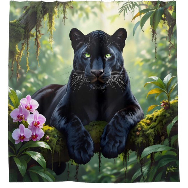 Black Panther in the Jungle Shower Curtain (Front)