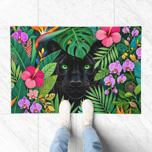 Black Panther Jungle Flowers & Tropical Foliage Doormat
