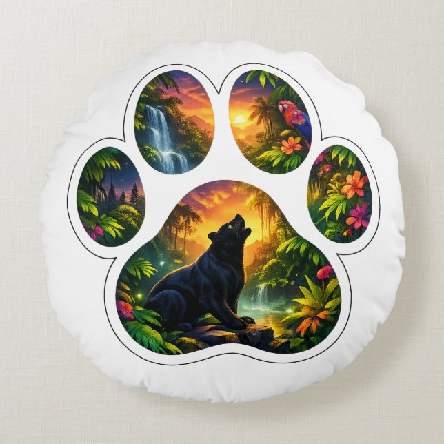 Black Panther Jungle Paw Design Round Pillow (Front)