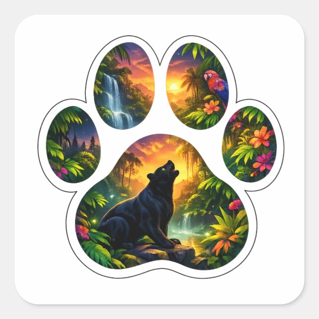 Black Panther Jungle Paw Design Square Sticker (Front)
